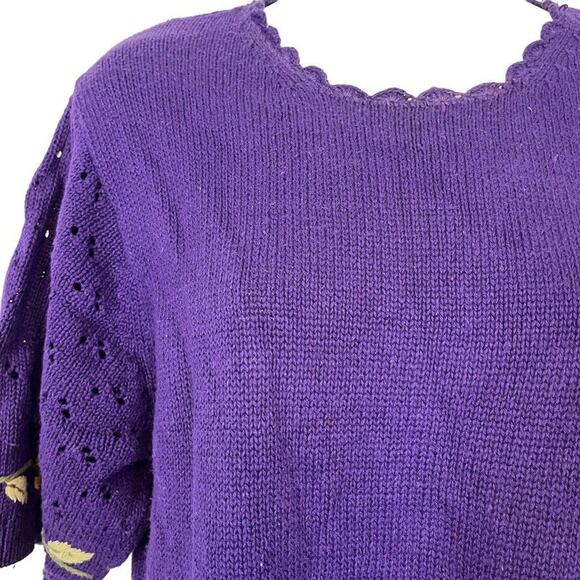 Herman Geist Hand Embroidered Womens Embroidered Vintage Purple Sweater sz S - Picture 5 of 16